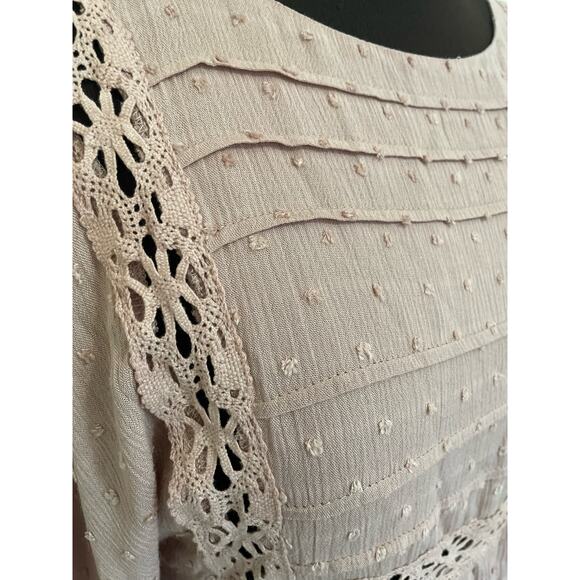 Boho Chic Blush Dress, Long Top, Medium, Swiss dot and lace detail. By Together. - Picture 5 of 5
